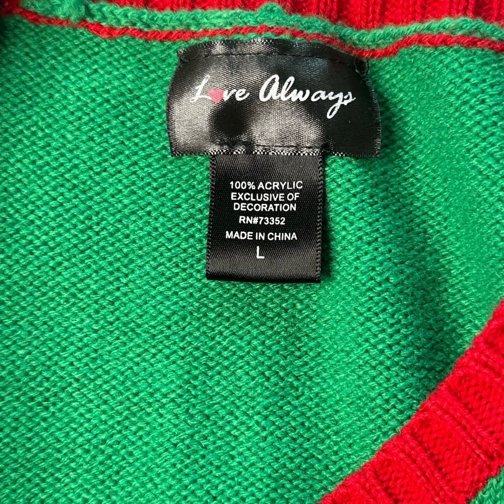 Ugly Christmas Penguin Sweater Tunic Red Green Knit Tie Neck Large Holiday - Picture 4 of 6
